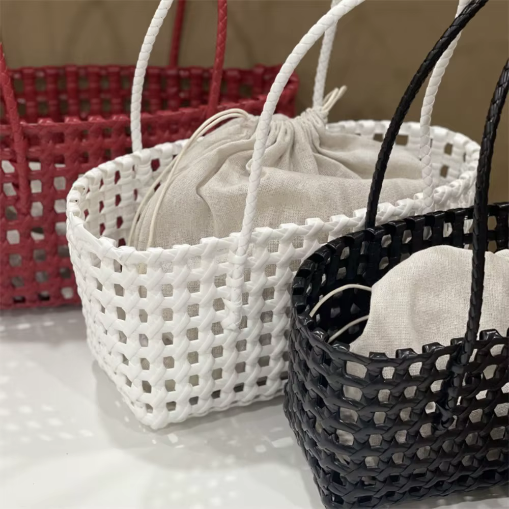 Sac cabas de plage en plastique tressé style campagnard bohème grande capacité pour femme en PVC