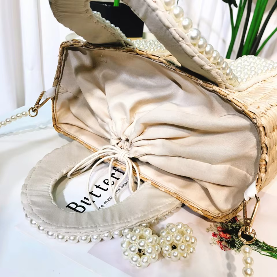 Sac à main en paille perlée pour femme