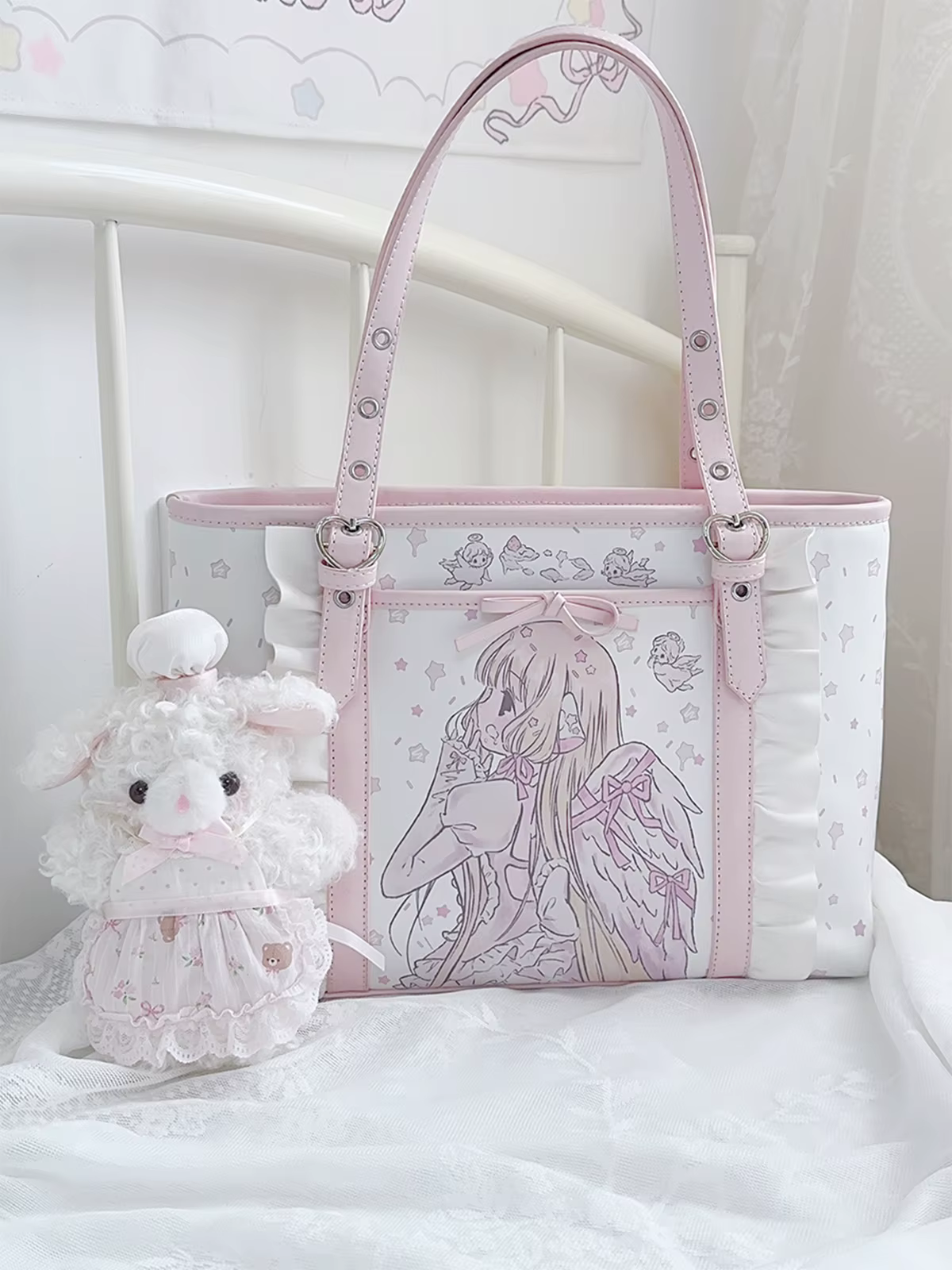 Sac fourre-tout rose en cuir PU pour femme