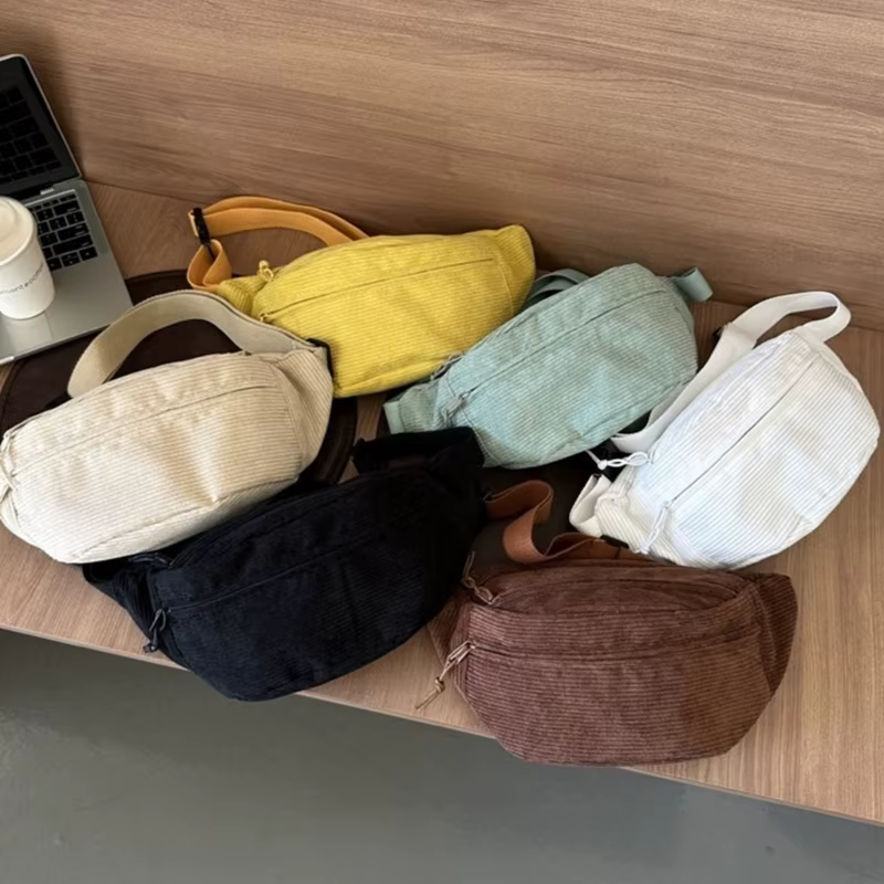 Sac banane monochrome en velours côtelé pour femme