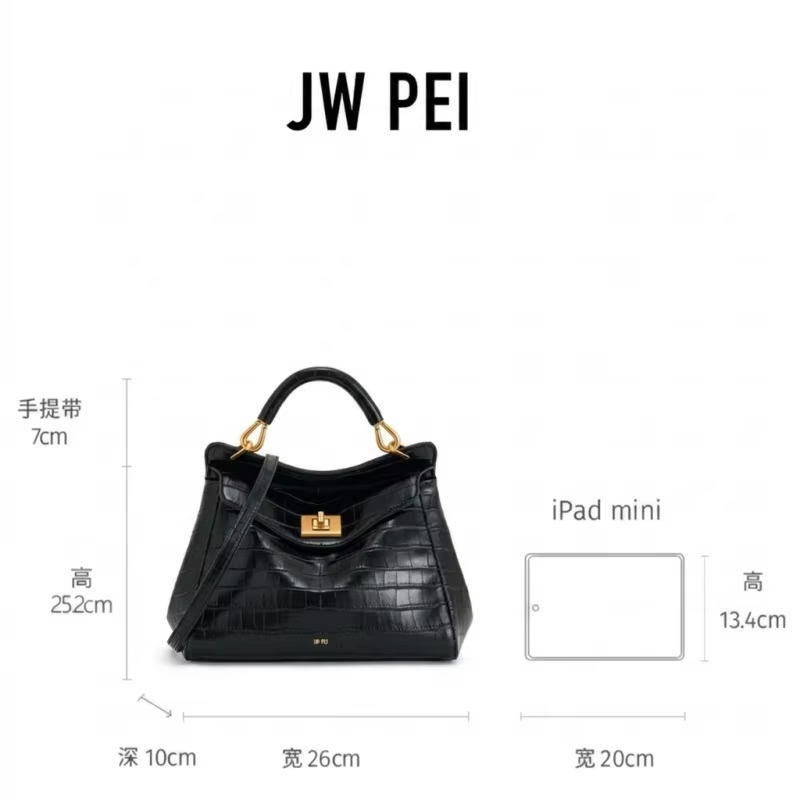 Sac à main JW PEI Lucia en cuir végétalien motif crocodile de luxe avec fermoir rotatif pour femme