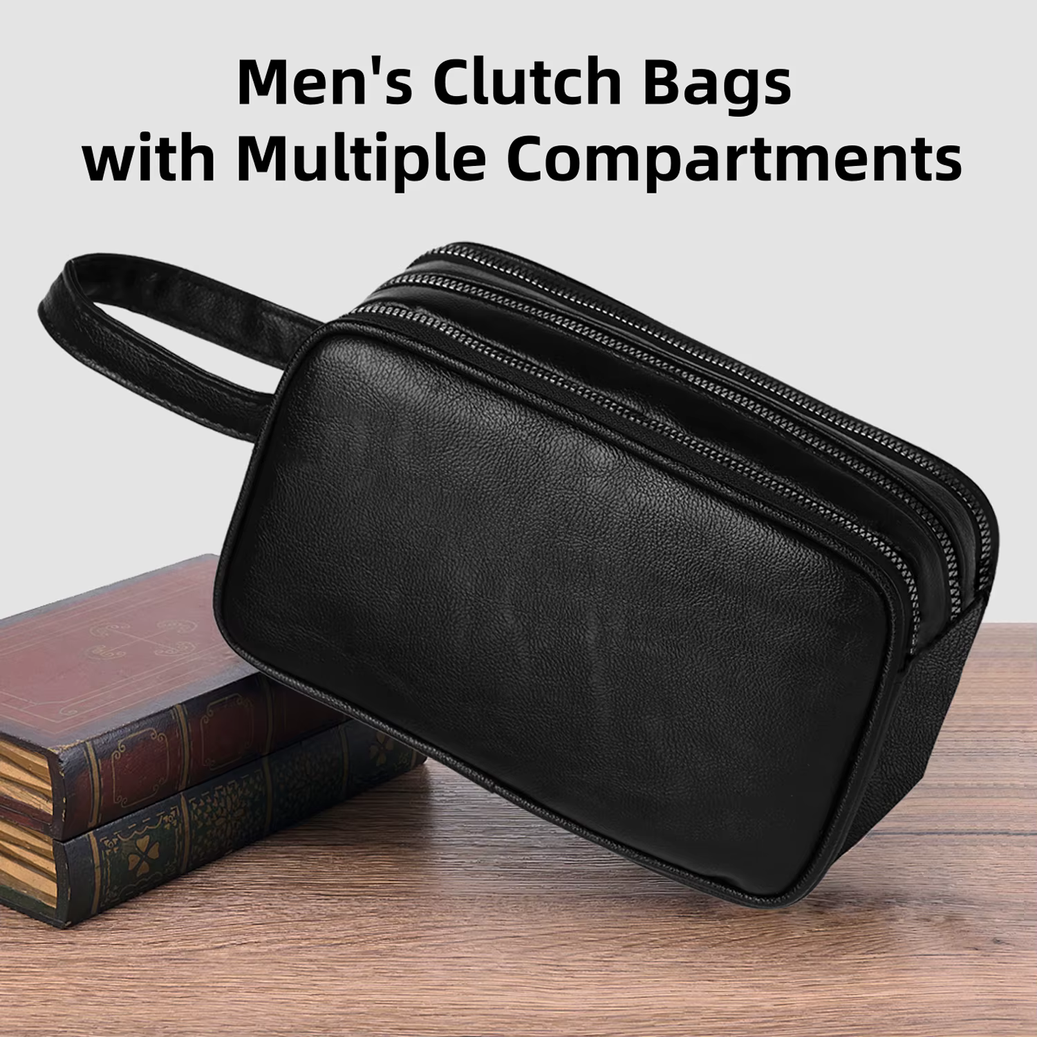 Pochette en cuir PU pour homme avec sangle de poignet