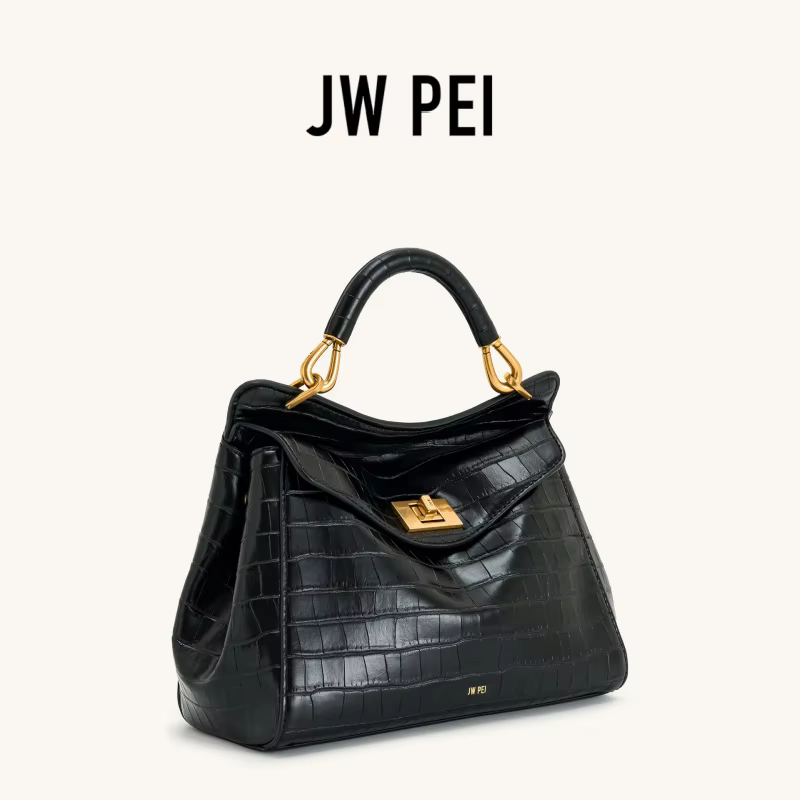 Sac à main JW PEI Lucia en cuir végétalien motif crocodile de luxe avec fermoir rotatif pour femme