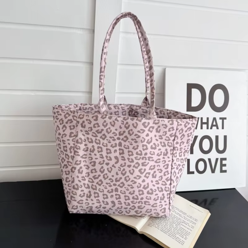 Sac fourre-tout en toile imprimé léopard pour femmes
