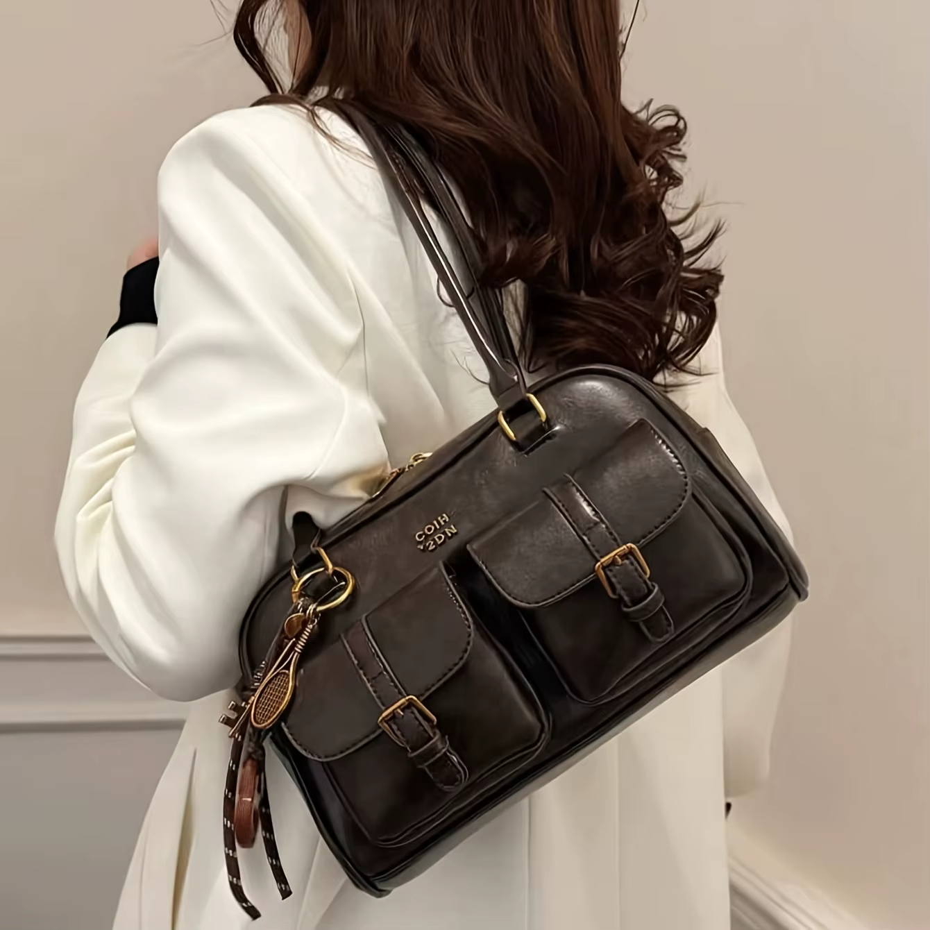 Sac à main multi-poches marron café pour femmes