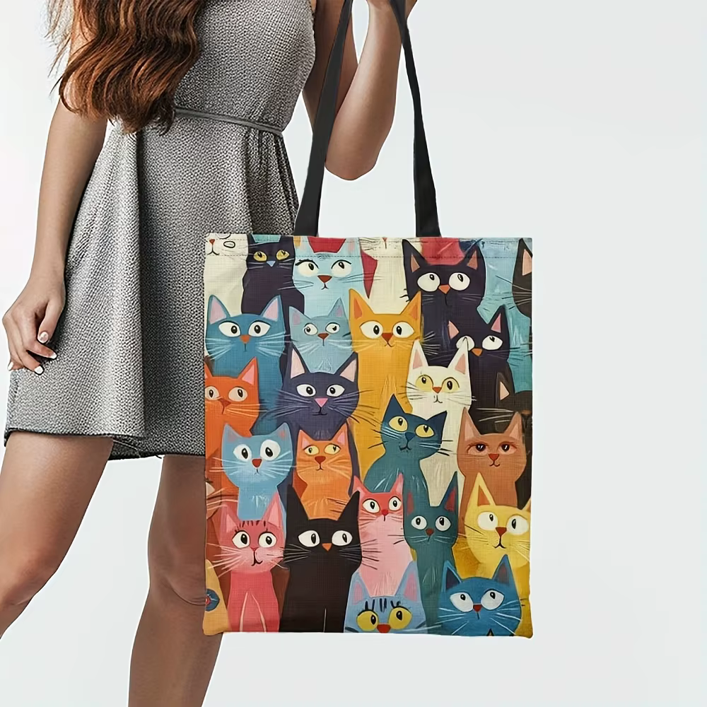 1 sac fourre-tout à motif de chat coloré – Sac à main à bandoulière réutilisable et élégant pour hommes et femmes