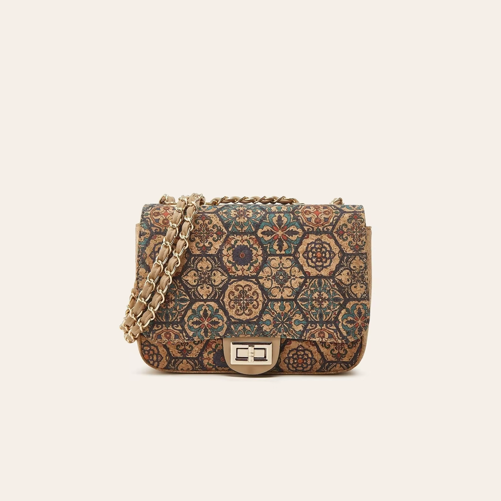 Sac bandoulière en liège imprimé grain de bois style rétro pour femme
