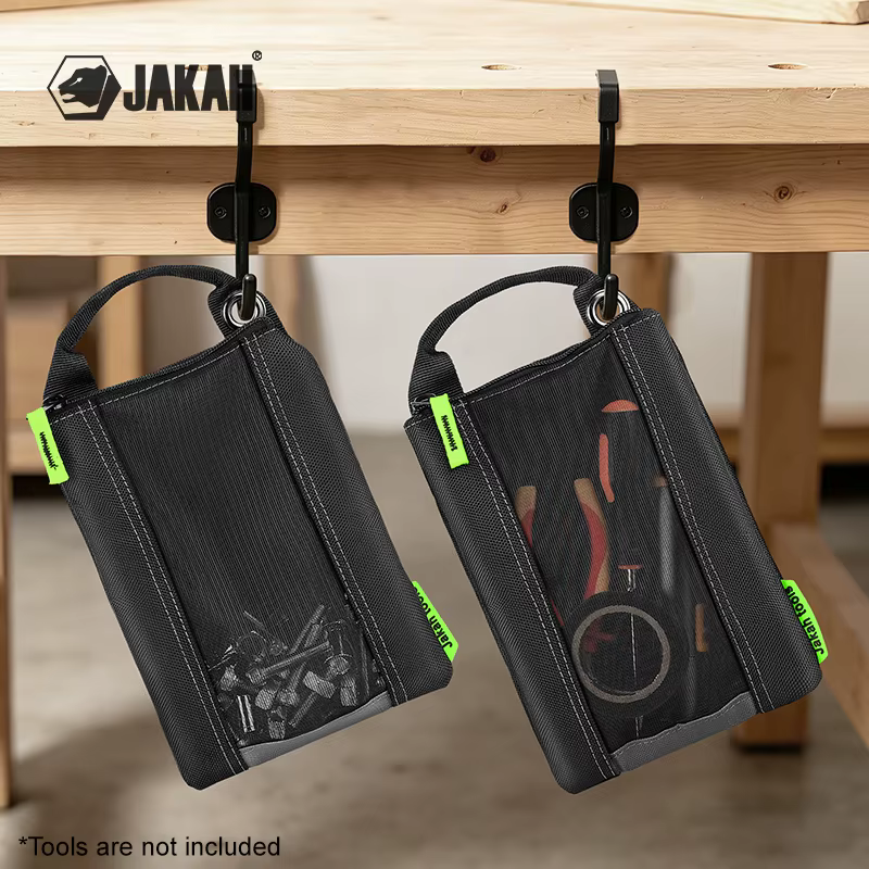 Jakah Lot de 2 pochettes à outils avec fermeture éclair, fenêtre en maille et œillets de suspension JK-211