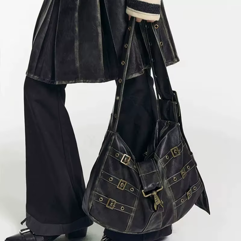 JIAERDI Vintage Rivet noir sac à main femmes Y2k Grunge cuir Chic grande capacité sac fourre-tout femme rétro décontracté sac à bandoulière Bolso