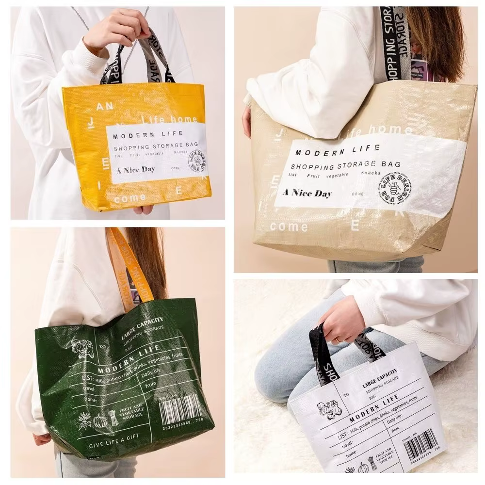 Sac d'épicerie de supermarché étanche de grande capacité, sac de courses tissé PP Portable à une épaule pour les magasins de détail, boutique