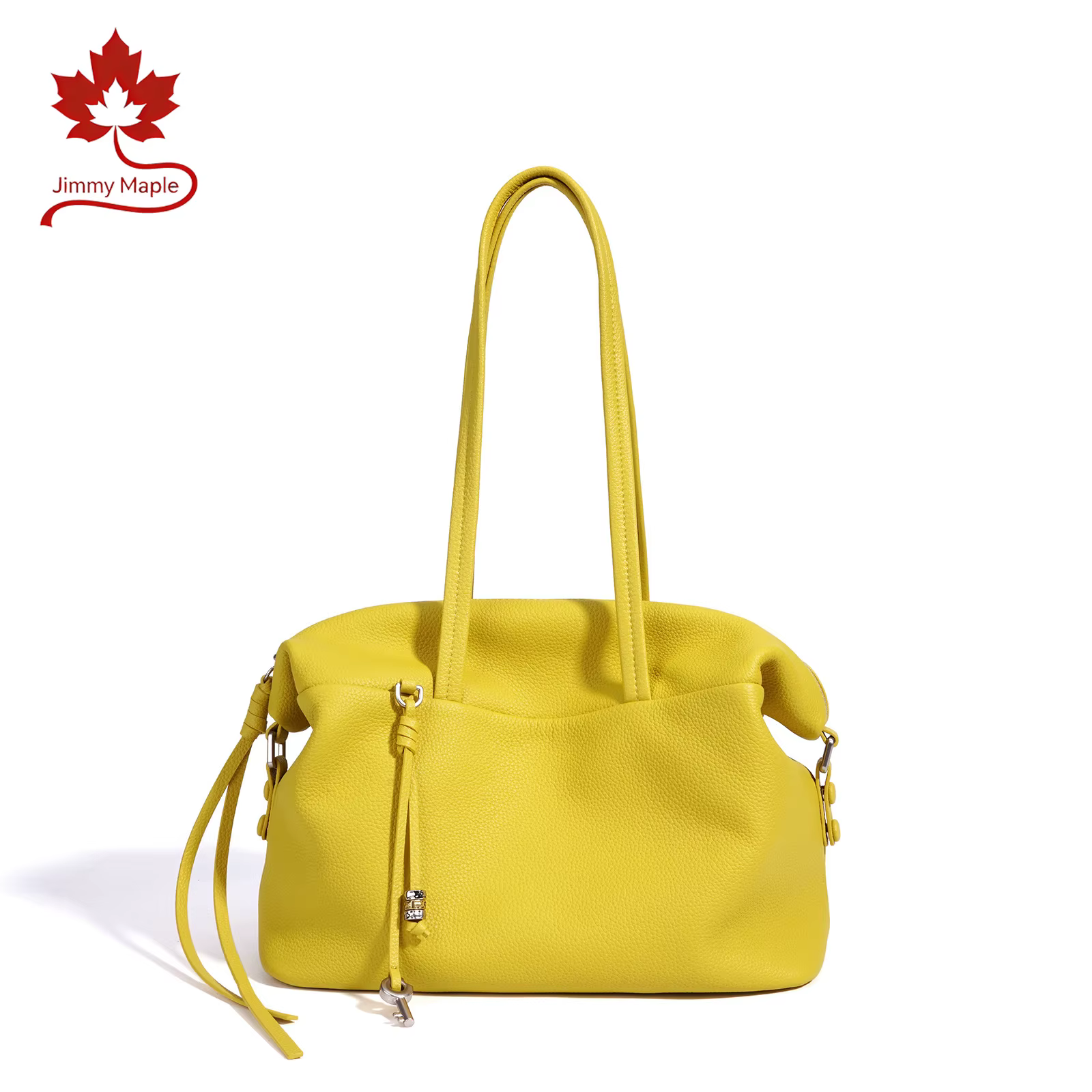 Sac fourre-tout minimaliste en cuir véritable jaune à longue poignée 2026 pour femme