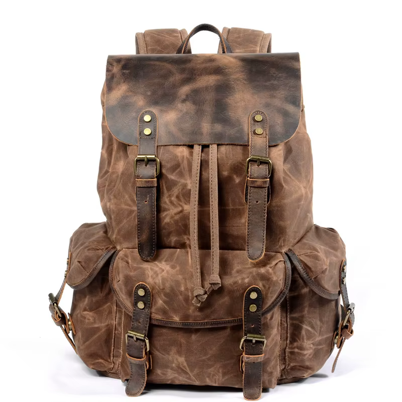 Nesitu – sacs à dos Vintage A4 en cuir véritable et toile cirée pour femmes et hommes