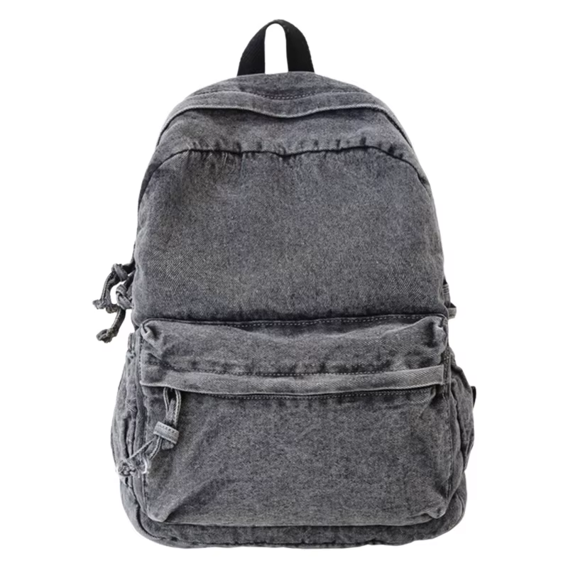 Sac à dos en jean délavé style rétro pour étudiants