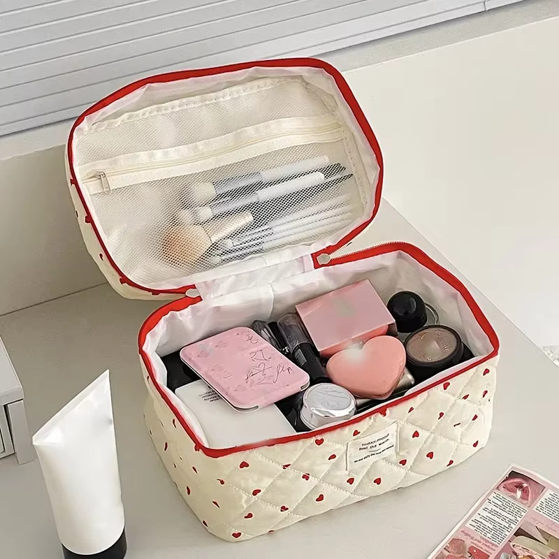 Sac de maquillage matelassé à fermeture éclair pour femmes