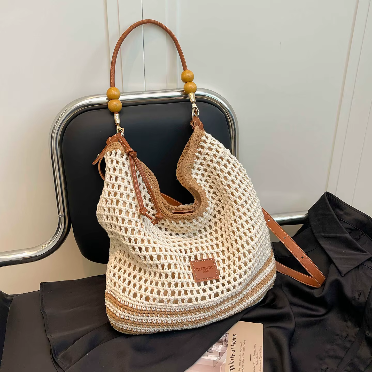Sac fourre-tout en coton crocheté grande capacité