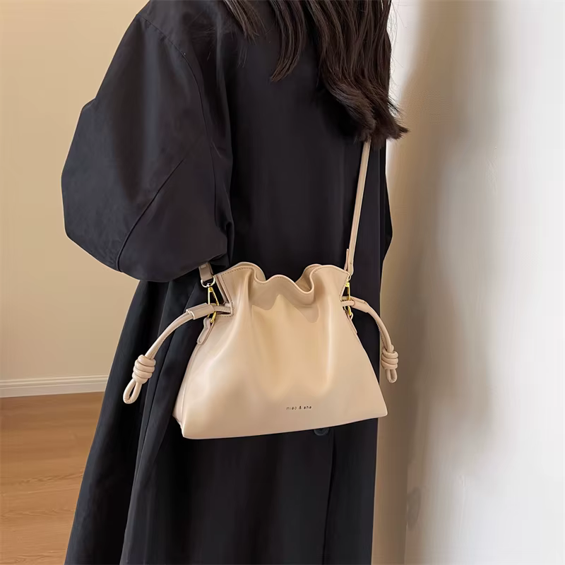 Sac seau plissé en cuir PU pour femmes