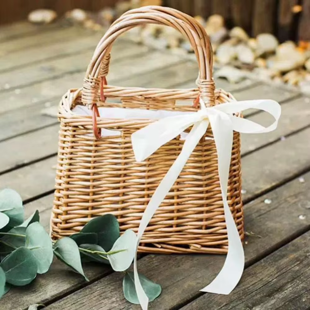 Panier de fleurs en osier Style rustique tissé sac à main fait