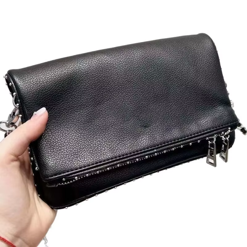 Sac à bandoulière classique en cuir PU noir avec rabat pour femme