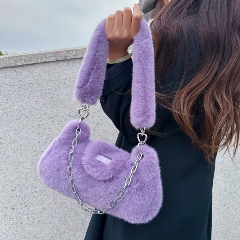 Sac à Main en Fausse Fourrure pour Femme