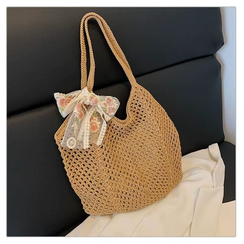 Sac de plage tissé à la main grande capacité pour femme : confort et style pour les épaules