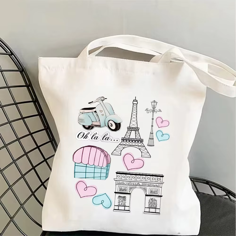 Sac fourre-tout en toile avec motif des monuments de Paris