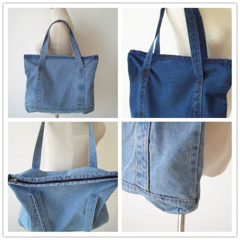 Sac à bandoulière grande capacité en jean pour femme