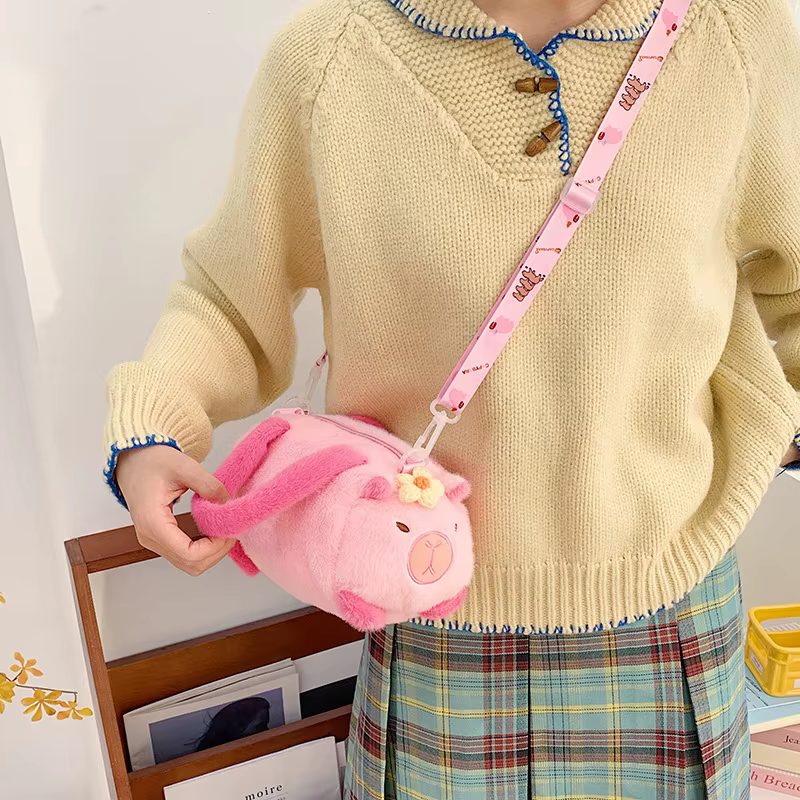 Nouveau Capybara sac à bandoulière coton dessin animé Animal seau sac en peluche sac fille