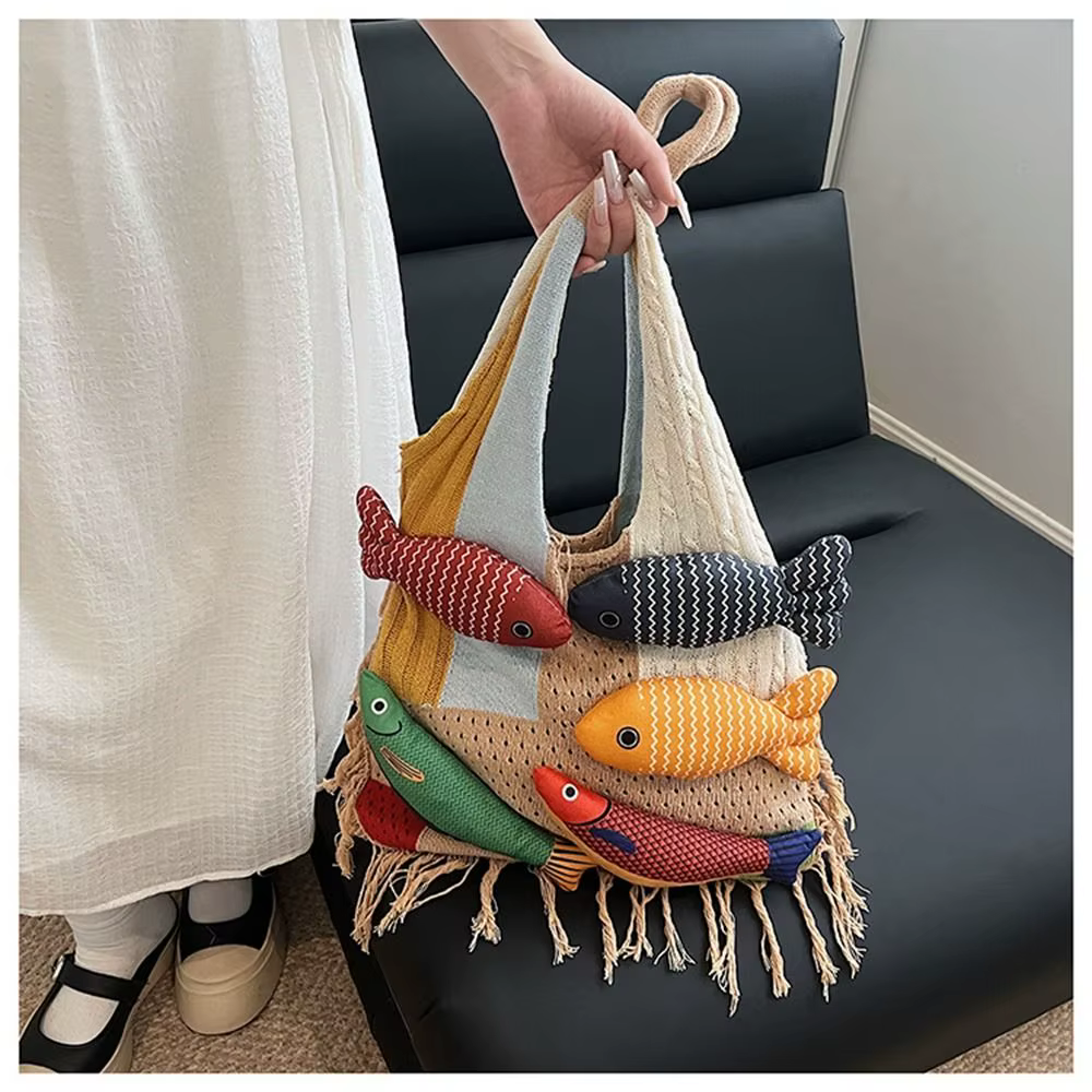 Mode été coton Crochet sac à bandoulière poisson