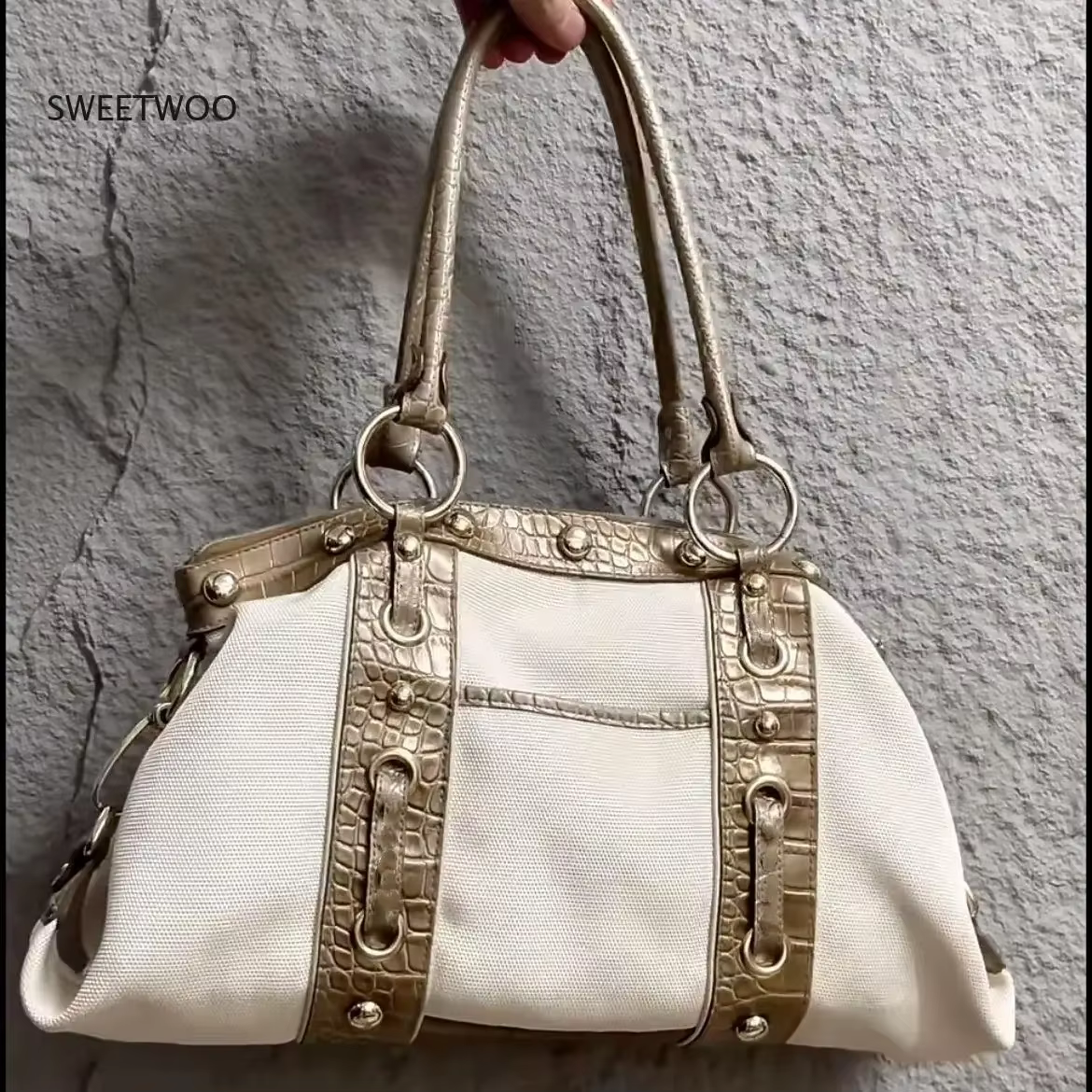 Sac Boston vintage pour femme avec rivets