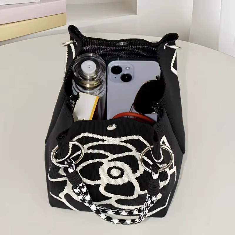 Sac à main tricoté à fleurs pour femmes