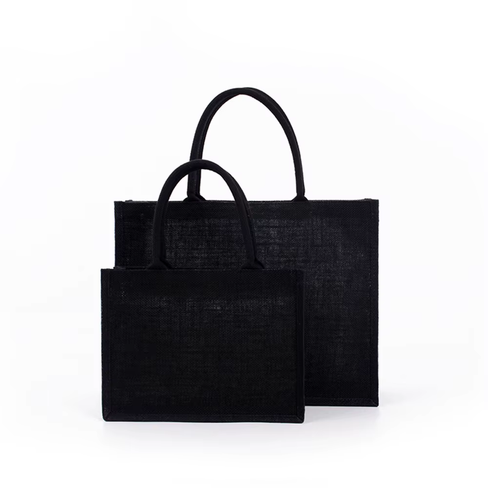 Grand sac fourre-tout en toile de jute noire