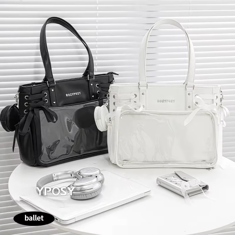 Bandage Bow Ita Sac haute capacité sous les bras Sac Femme douce fille Transparent Bolsos Mujer sacs à bandoulière