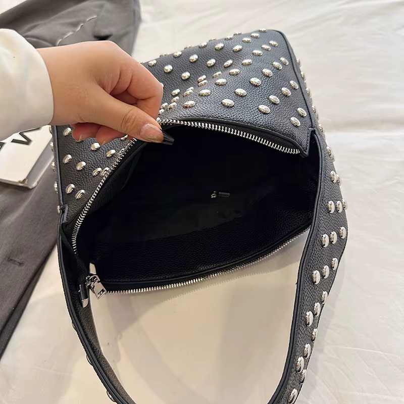 RiSALE-Sac à Main à Bandoulière de Style Punk Noir