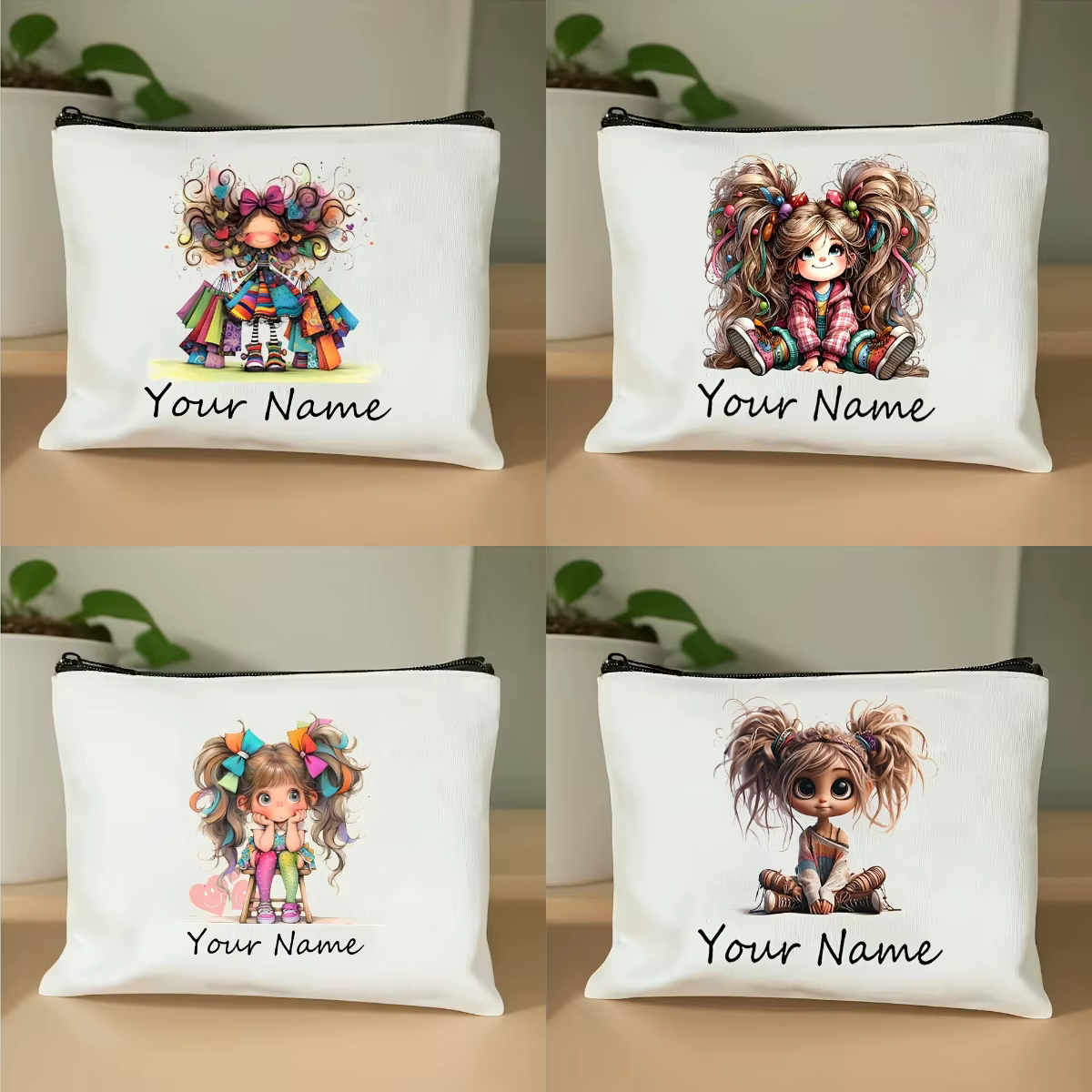 Testo de nom personnalisé, trousse de maquillage de dessin animé arc-en-ciel pour fille mignonne, organisateur de cosmétiques pour femmes, pochette Durable, trousse de toilette, trousse à crayons