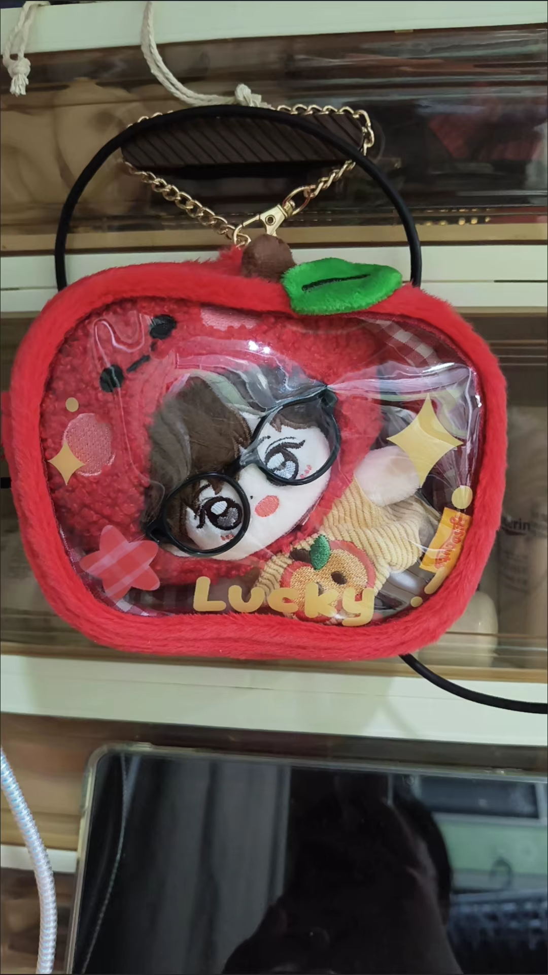 Pochette de poupée en forme d'étoile et de pomme de 10cm, sac pendentif ItaBag, sac de poupée Transparent, sac d'exposition extérieur en PVC, pochette en peluche transparente