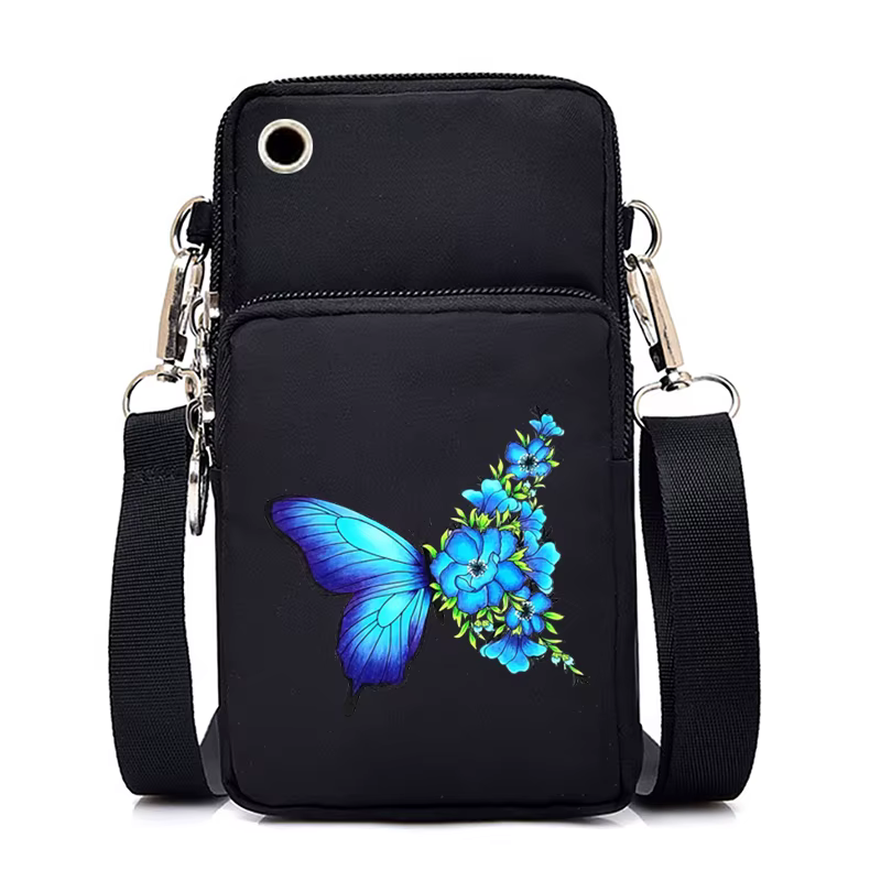Femmes Mini sac de téléphone portable Vintage aquarelle papillon imprimé petits sacs à bandoulière fourre-tout sac à
