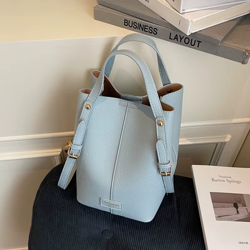 Sac seau noir femmes Niche Style occidental Texture sac à bandoulière en cuir souple grande capacité bolsa feminina mode 2 ensemble fourre-tout
