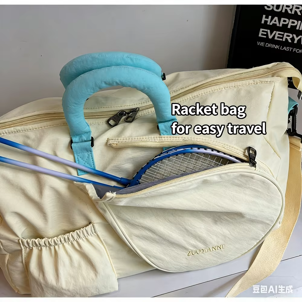 Sac de sport 36-55L pour raquettes de badminton et de tennis, sac de fitness pour femme avec séparation humide/sèche, sac de voyage à main, bandoulière et épaule unique