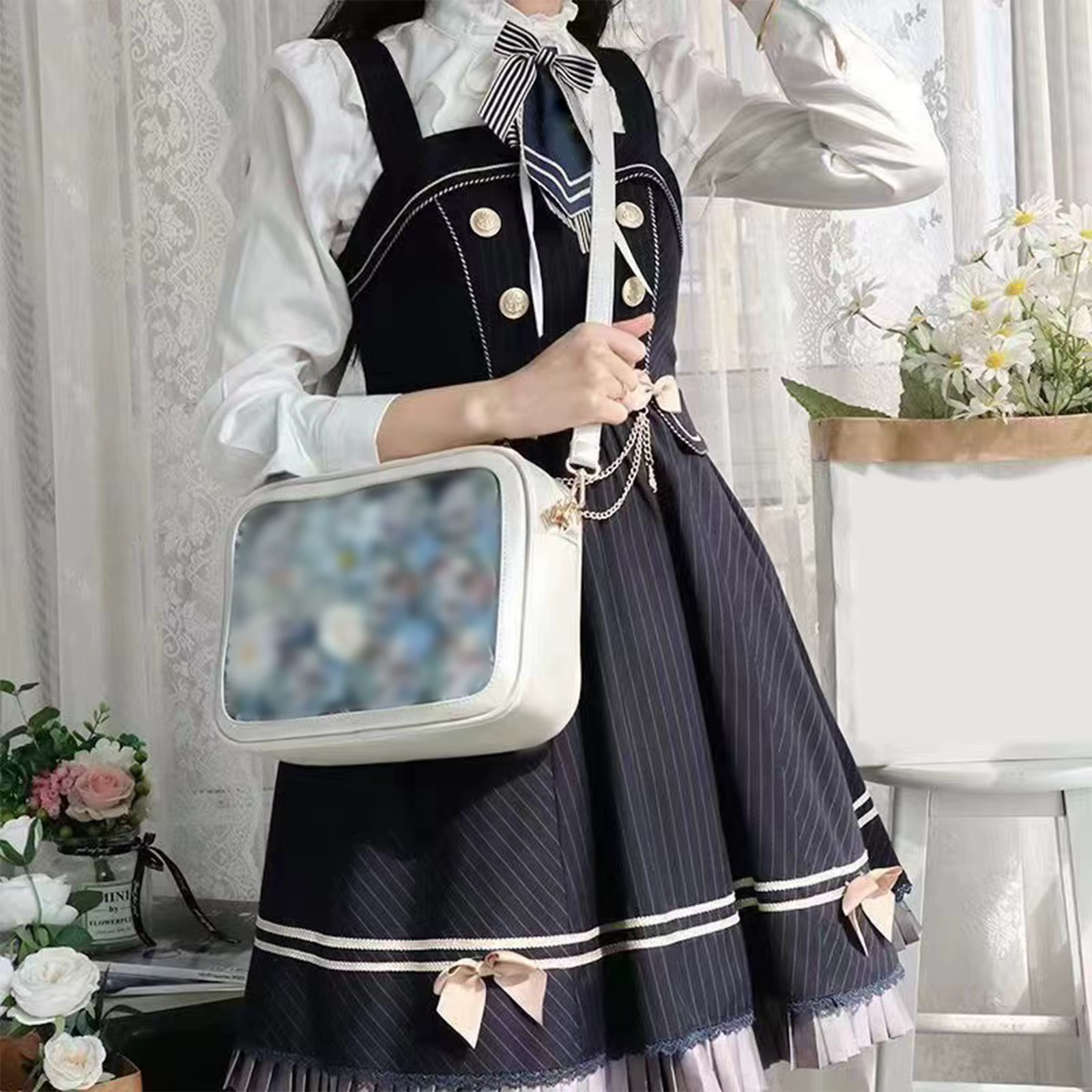 Sac bandoulière transparent carré pour femme avec affichage de badges