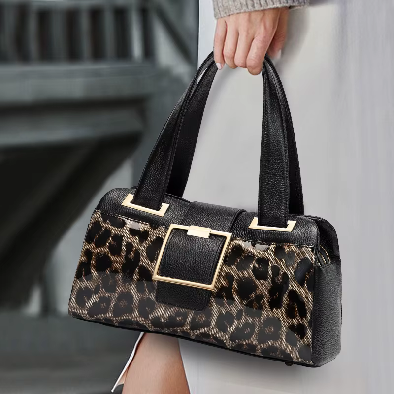 Aidrani Nouveau sac à main noir pour femme haute capacité avec un design imprimé léopard à la mode fabriqué en peau de