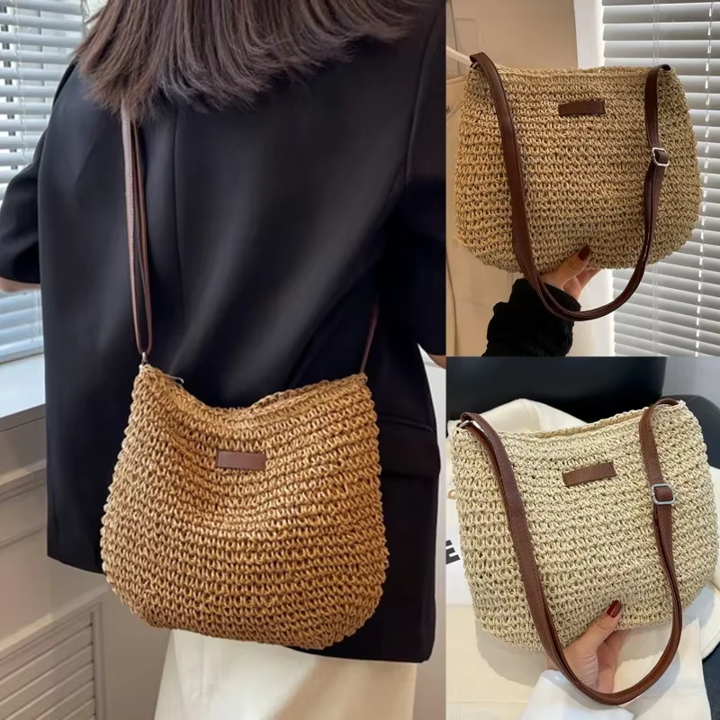 Sac bandoulière tressé en paille pour femme