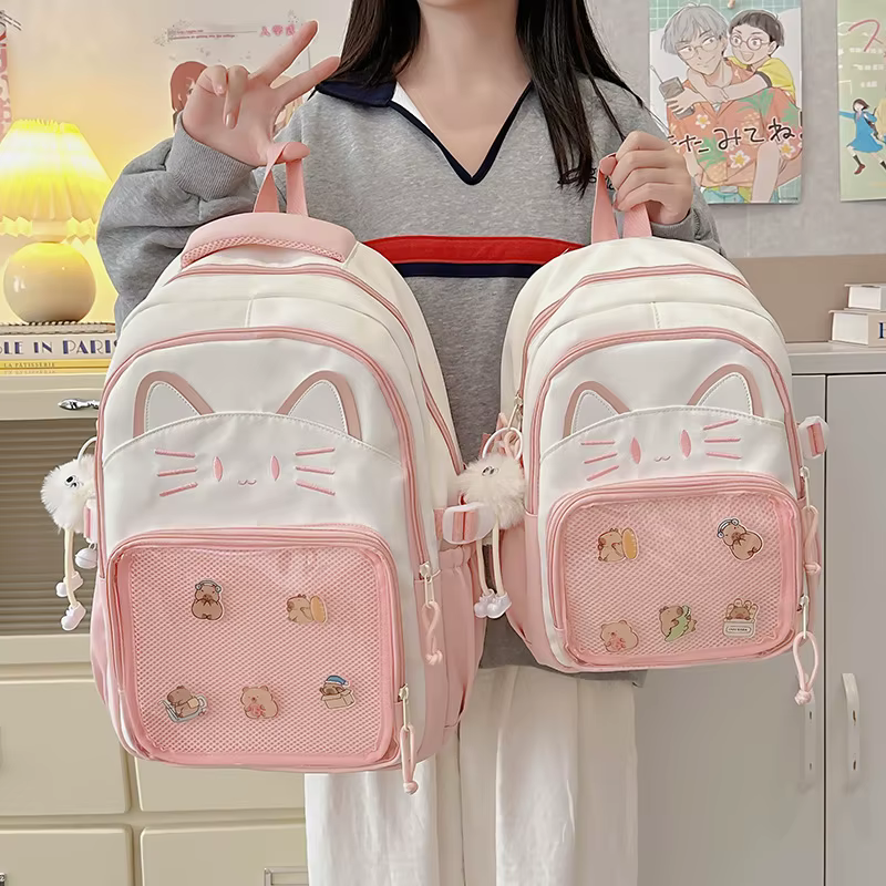 Y2K mignon chat Ita sacs à dos grande capacité sac à dos décontracté fille Transparent bricolage affichage sac à dos dessin animé à la mode voyage cartables