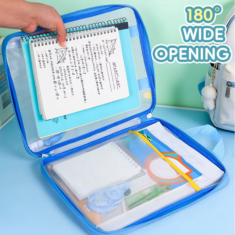 Sac fourre-tout vertical transparent grande capacité, sac de rangement zippé pour livres d'examen
