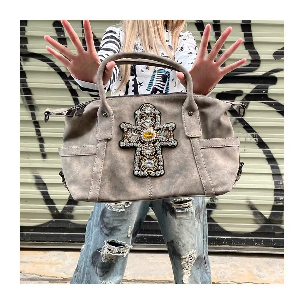 JIAERDI Vintage sous-culture croix fourre-tout sac à bandoulière femmes filles chaudes grande capacité Y2k sac à main dames Harajuku automne portefeuille nouveau
