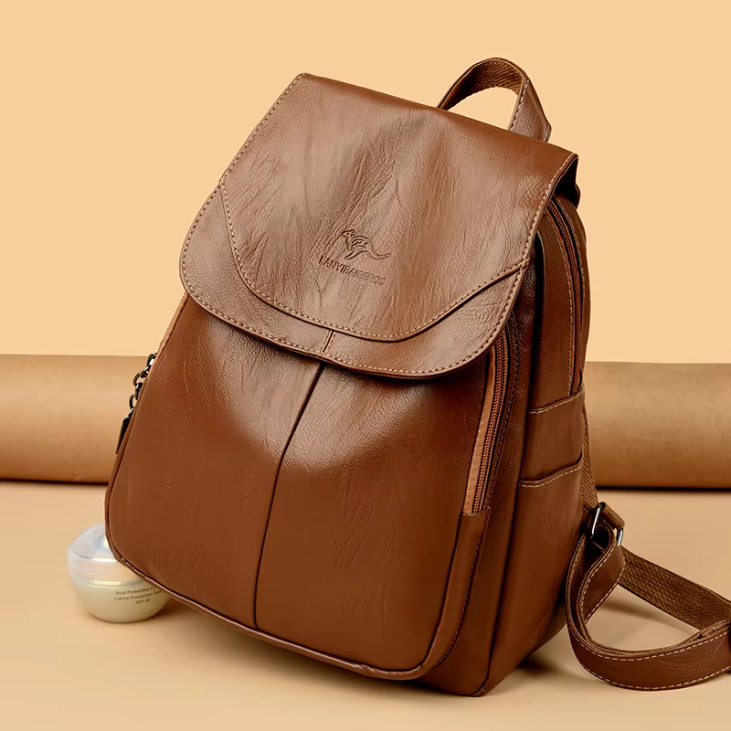 Sac à dos en cuir souple de grande capacité pour femmes