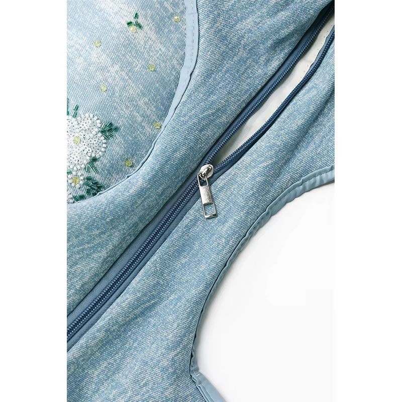 ELFSACK Sac fourre-tout à bandoulière en denim bleu clair avec broderie florale pour femme