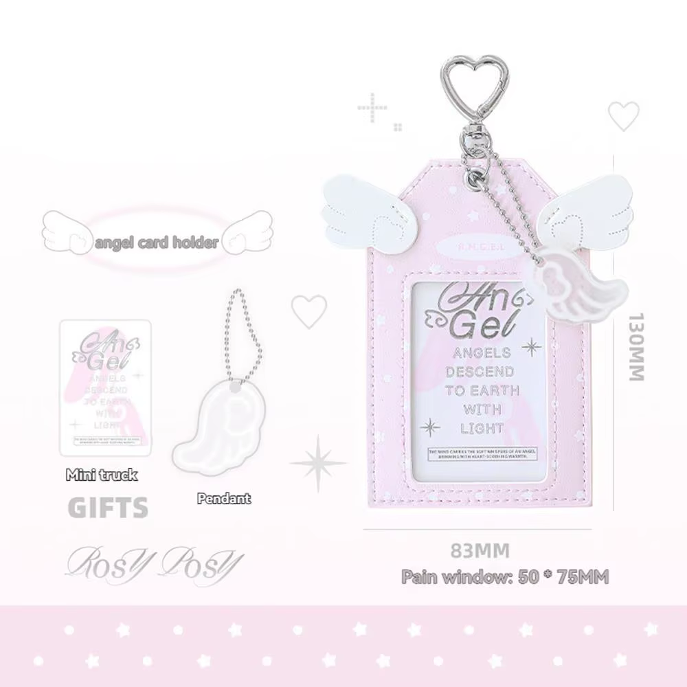 Ensemble de porte-cartes en cuir PU Aile d'ange avec breloque métallique