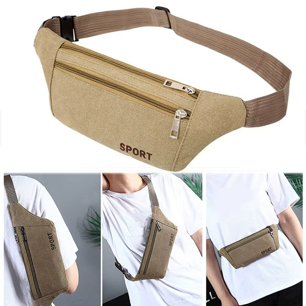 Sac banane décontracté en toile pour rangement de portefeuille