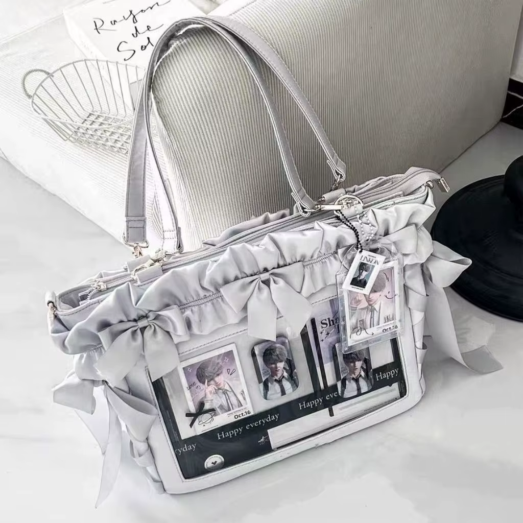 JIAERDI doux mignon arc froncé sac fourre-tout femmes grande capacité Anime Badge Ita sac dames multifonctionnel 13.3 14 pouces sacs pour ordinateur portable