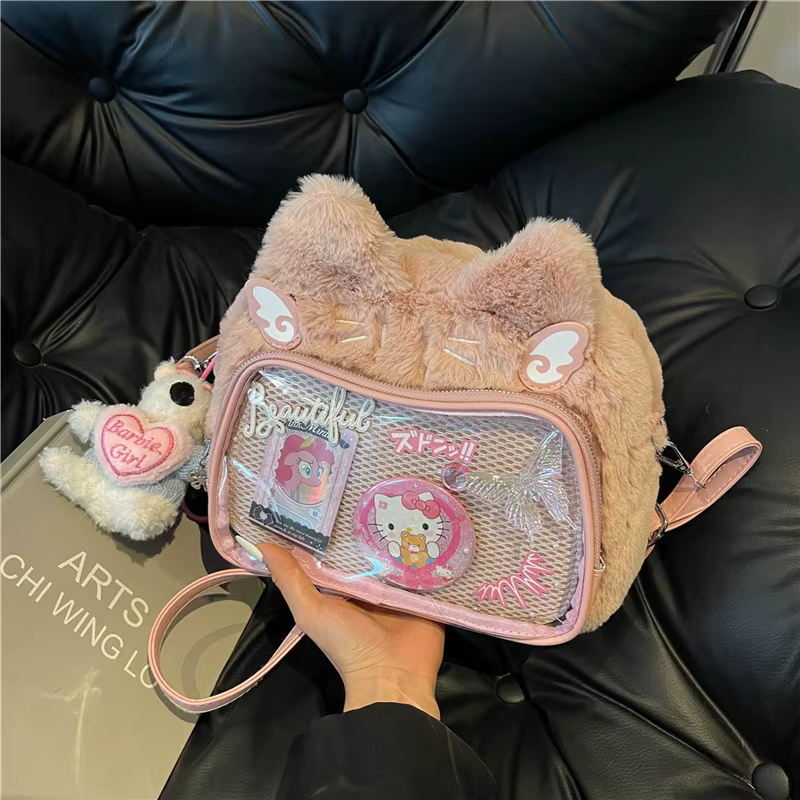 Doux mignon chat rose Mini sac à dos femmes Harajuku esthétique en peluche